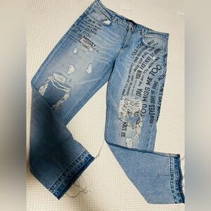 Very Stylish Zara Distressed Graffiti Denim Jeans**send us an offer**